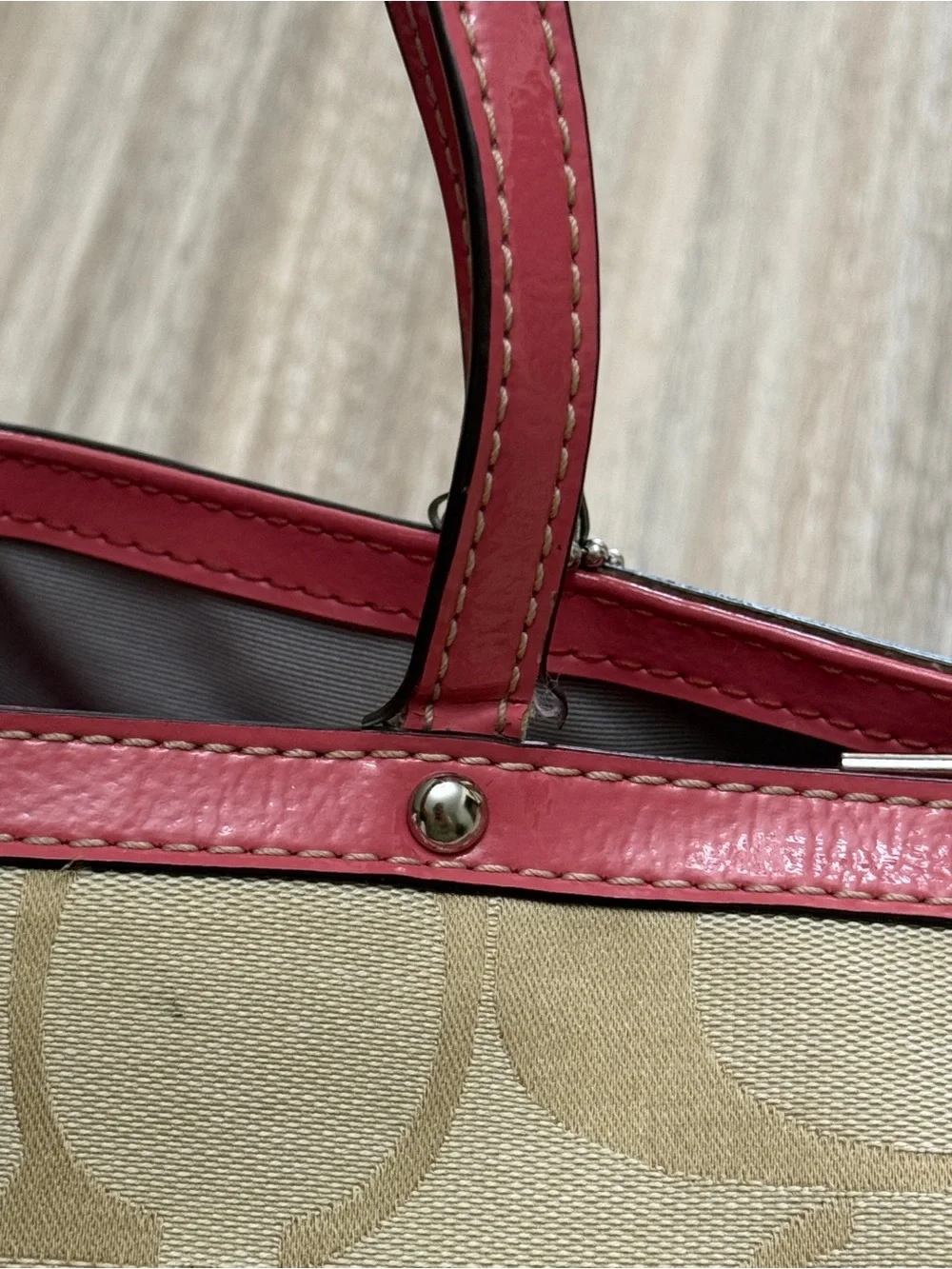 Y2K Coach Carryall Satchel Bag in Signature Canvas Khaki and Pink F19190